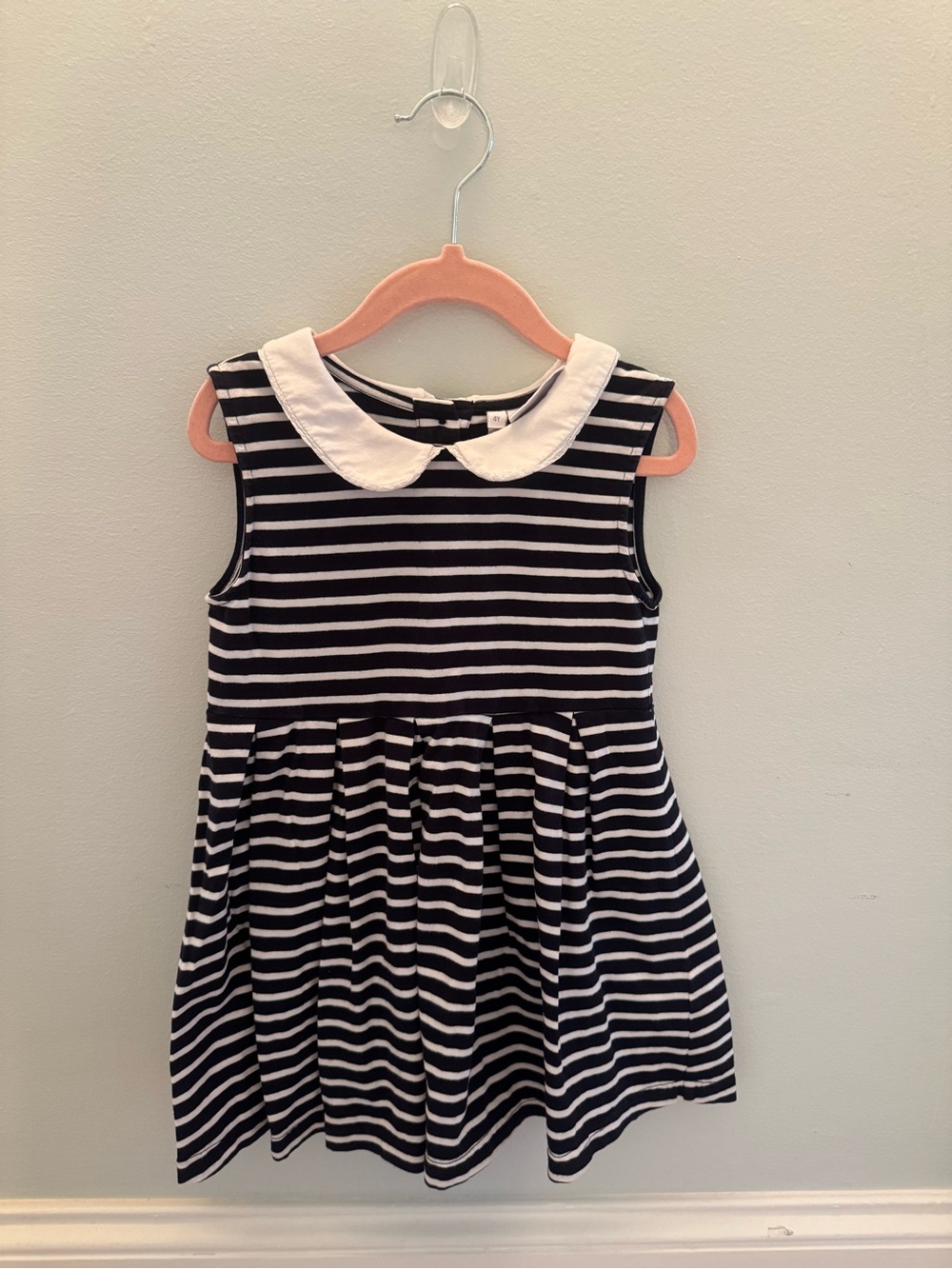 Rachel Riley Sleeveless Striped Dress with White Peter Pan Collar - black White